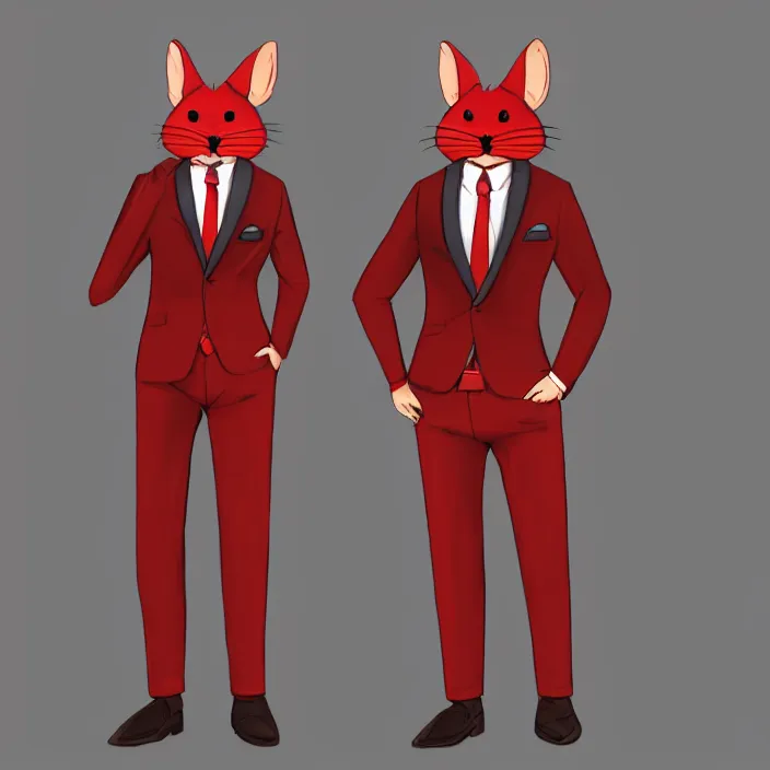 Prompt: a handsome anthropomorphic red chinchilla fursona in a dapper suit, furry art, trending on artstation, 8 k