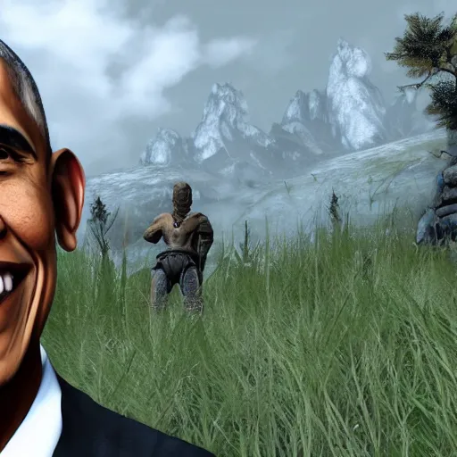 Image similar to a screenshot of barack obama in skyrim