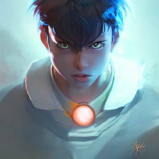 Image similar to Angry boy, glowing eyes, by Stanley Artgerm Lau, WLOP, Rossdraws, James Jean, Andrei Riabovitchev, Marc Simonetti, Yoshitaka Amano, ArtStation, CGSociety,