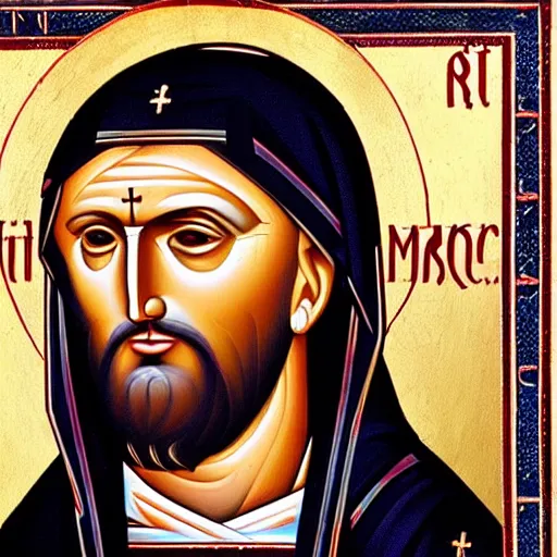 Image similar to norm macdonald, portrait, ancient byzantine icon norm macdonald, roman catholic icon norm macdonald, patron saint of comedy, orthodox