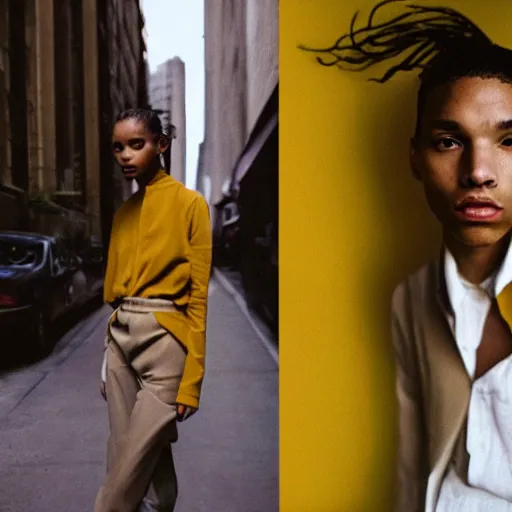 Image similar to realistic photoshooting for a new heliot emil lookbook, color film photography, photo of a woman, photo in style of tyler mitchell, 3 5 mm, featured on vogue