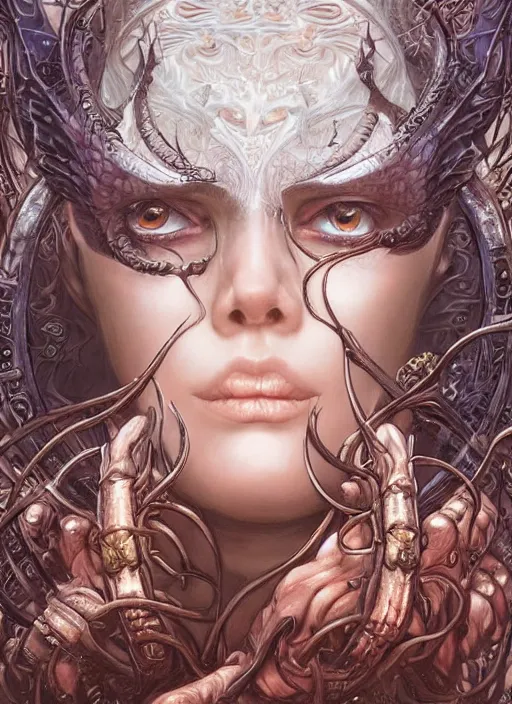 Image similar to a highly detailed symmetrical painting of a female fantasy character with piercing beautiful eyes, art by artgerm and karol bak and mark brooks and donato giancola and bayard wu and gustav moreau and wayne barlowe