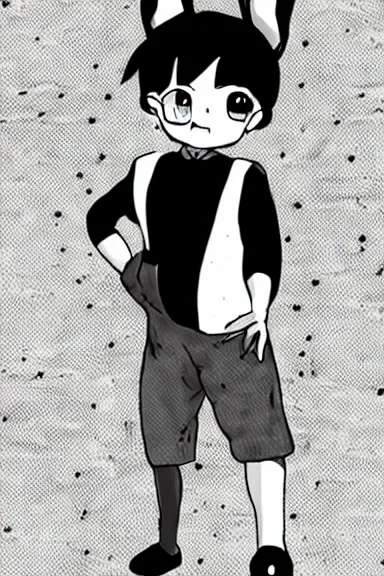 Image similar to attractive little boy wearing an bunny suit, manga style art, illustration