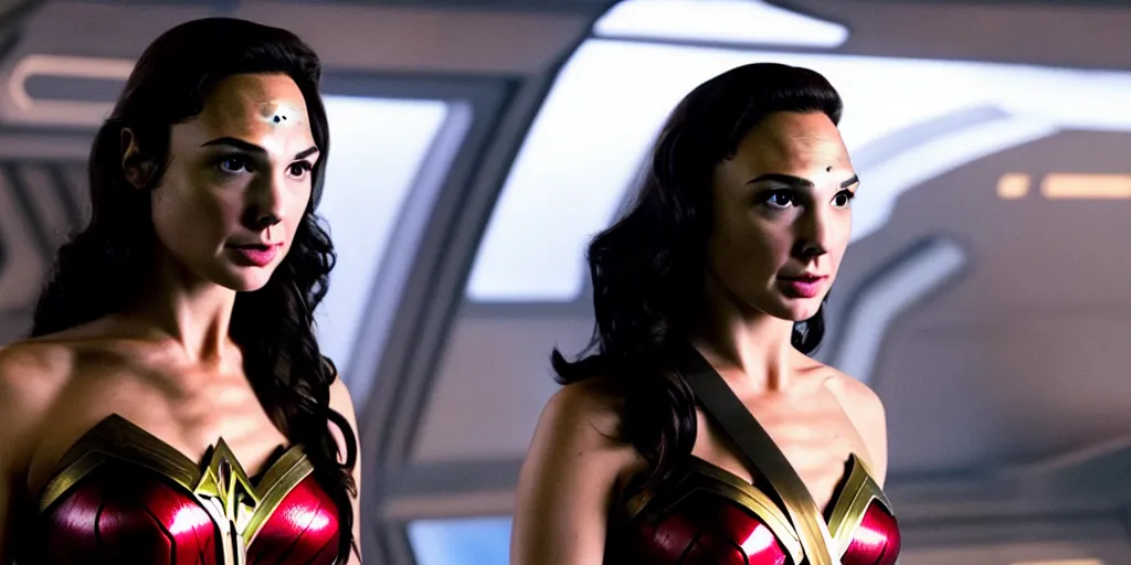 Prompt: gal gadot is the captain of the starship enterprise in the new star trek movie