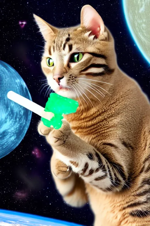 Image similar to A cat in space smoking a maragrita shaped joint