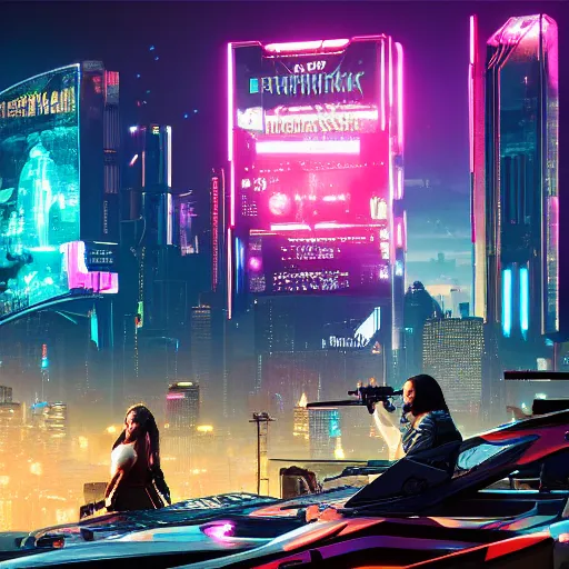 Prompt: cyberpunk 2 0 7 7 night city, post card,