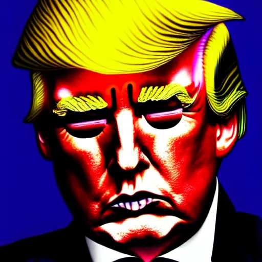 Image similar to an extremely psychedelic portrait of donald trump, surreal, lsd, face, detailed, intricate, elegant, lithe, highly detailed, digital painting, artstation, concept art, smooth, sharp focus, illustration