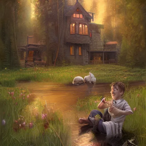 Image similar to brother grimms fairytale lakehouse rabbit digital art, irina french, heraldo ortega, mandy jurgens 8 k 1 5 0 mpx