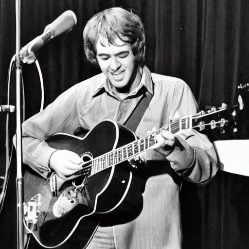 Prompt: John Sebastian playing music on stage in 1967