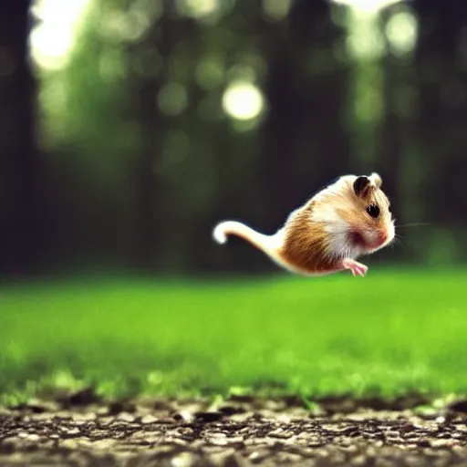 Image similar to hamster flying at the speed of light, realistic, national geographic