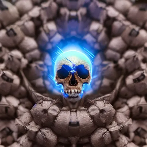 Prompt: extreme closeup photo of a hornet nest in the shape of a skull, by Artgerm and Beeple, 3D render,subsurface scattering,global illumination,raytracing,studio lighting, lens flare,bokeh,cinematic,photorealistic, 4K, UHD, HDR