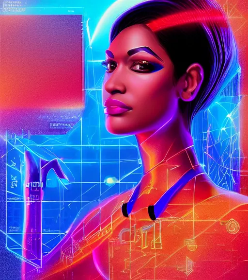 Image similar to symmetry!! egyptian princess of technology, solid cube of light, hard edges, product render retro - futuristic poster scifi, lasers and neon circuits, brown skin woman egyptian princess, intricate, elegant, highly detailed, digital painting, artstation, concept art, smooth, sharp focus, illustration, dreamlike, art by artgerm