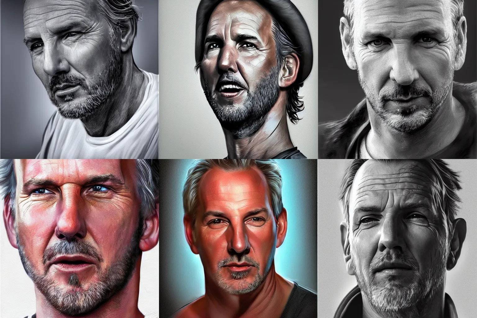 Prompt: kevin michael costner, thing, portrait, digital paint, hyper realistic