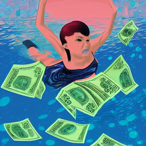 Prompt: swimming in future money, digital art
