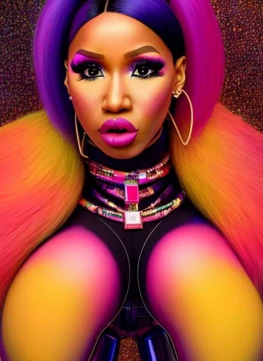 Image similar to nicki minaj wants to kiss cardi b, evangelion, au naturel, hyper detailed, sharp focus, bokeh, depth of field, digital art, trending in artstation, cinematic lighting, studio quality, smooth render, unreal engine 5 rendered, octane rendered, art style by klimt and nixeu and ian sprigger and wlop and krenz cushart