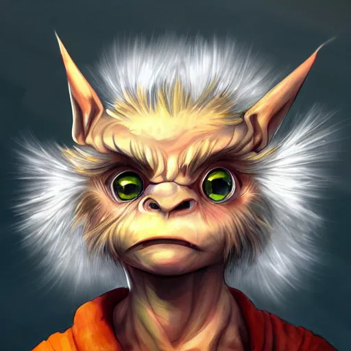 Image similar to Dandelion goblin monster, semi realistic, anime art style, trending on art station