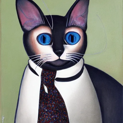 Prompt: portrait of a siamese cat wearing a suit