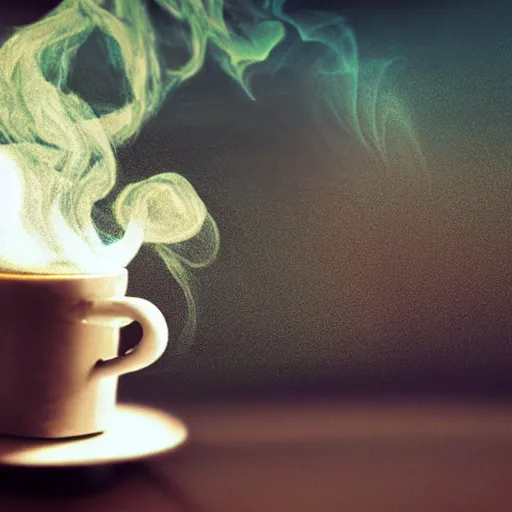 Image similar to a beautiful detailed 3 d matte portal in a cup of coffee on a desk, ominous, magical realism, texture, intricate, whirling smoke radiant colors, fantasy, volumetric lighting, high details