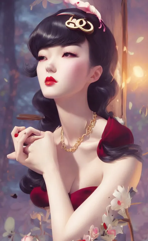 Image similar to a pin up and beautiful fashion charming dreamlke korea girl with lv jewelry, character art, art by artgerm lau and kyoung hwan kim and and ilya kuvshinov and john singer sargent, hyperdetailed, 8 k realistic, symmetrical, frostbite 3 engine, cryengine, dof, trending on artstation, digital art