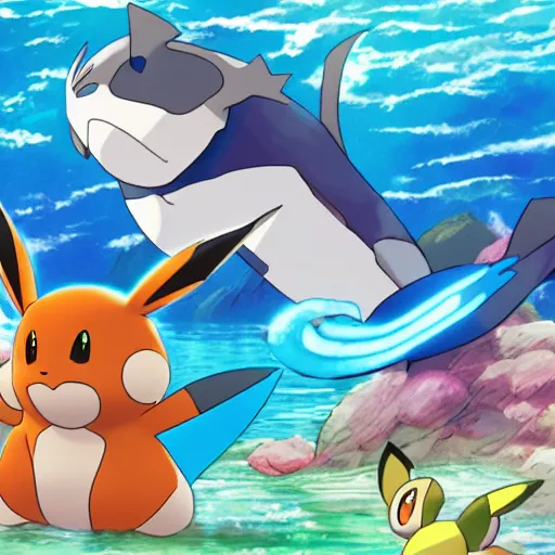 Image similar to A new Pokemon that is an aquatic cat, Pokemon official art, Gamefreak, Nintendo, 8k, Illustration