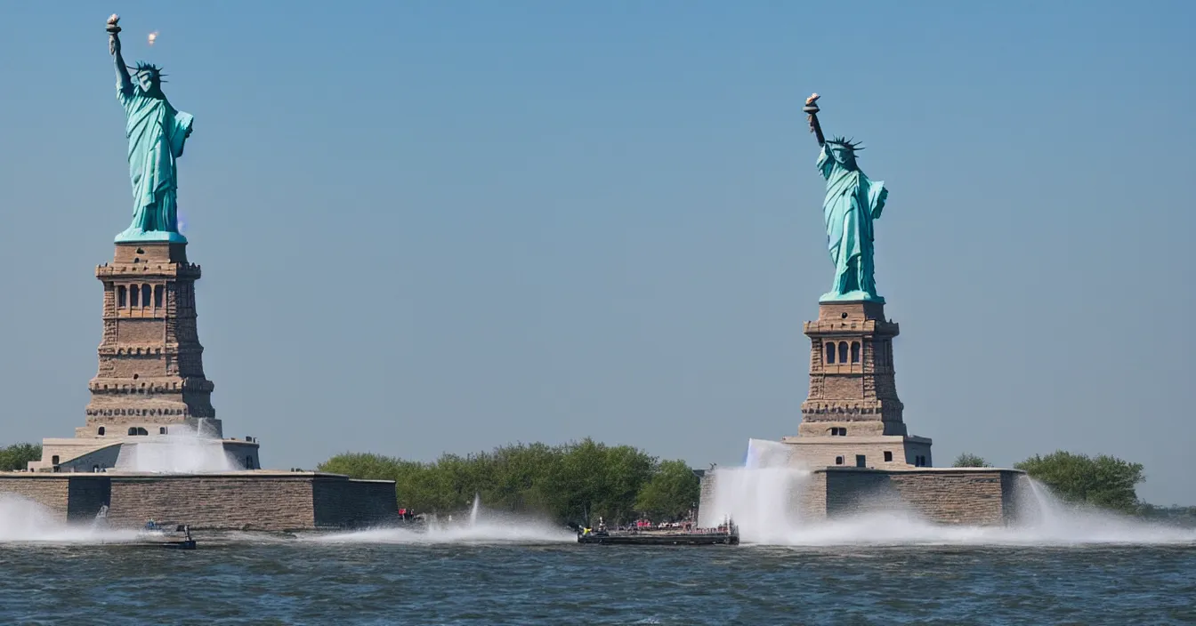 Image similar to statue of liberty jumping into water