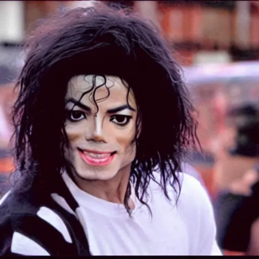 Image similar to Michael Jackson Stare smirk punches camera with ice in the background