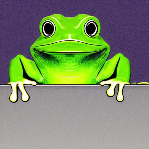 Image similar to sad humanoid frog holding his head in front of a computer screen in a dingy dark room at night. digital art.