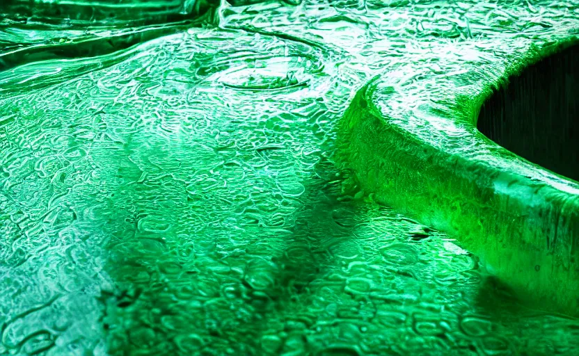 Image similar to beautiful green liquid, green oozing pool pit, cinematic lighting, various refining methods, micro macro autofocus, ultra definition, award winning photo