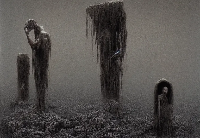 Prompt: dark macabre loss of control and choice by zdislaw beksinski