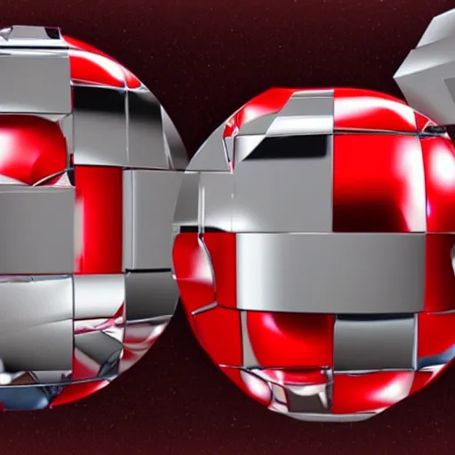 Prompt: chrome spheres on a red cube, filmic