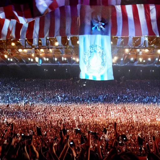 Image similar to Lady Gaga Argentina presidential rally, Argentine flags behind, bokeh, as Evita, epic photo, detailed, Argentina