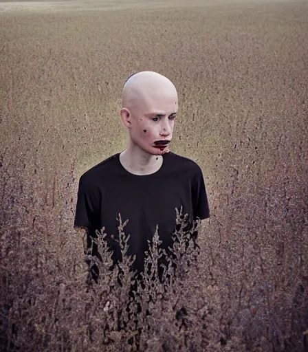 Prompt: a high quality, high detail, portrait of an attractive non - binary bald person by kyle thompson