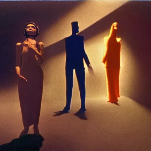 Image similar to film still from surreal arthouse film, avant garde, stylized colors, unusual lighting choices