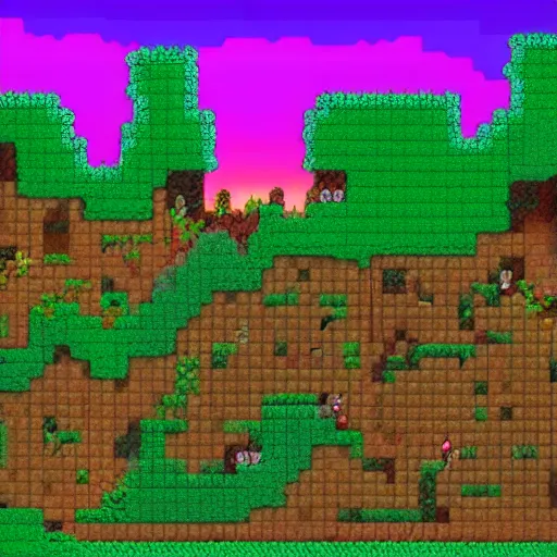 Image similar to a beautiful terraria jungle landscape with cats