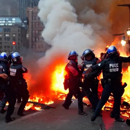 Image similar to a riot in nyc ,looting ,fire ,police