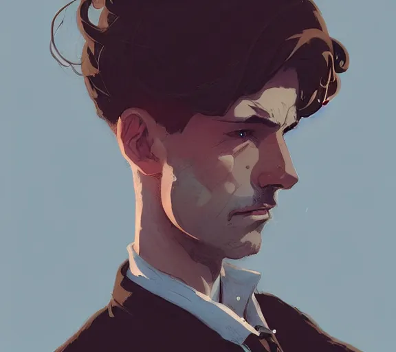 Prompt: portrait victorian man with brown hair, by atey ghailan, by greg rutkowski, by greg tocchini, by james gilleard, by joe fenton, by kaethe butcher, by ashley wood, dynamic lighting, gradient light blue, brown, blonde cream and white color scheme, grunge aesthetic