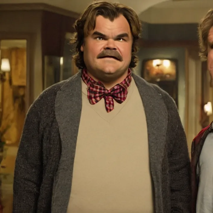 Image similar to jack black starring in home alone with will ferrell, 8 k,