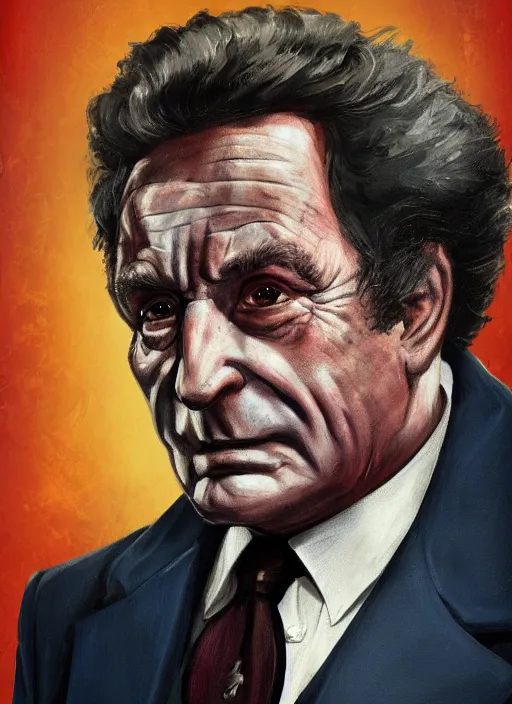 Prompt: hearts of iron 4 colored leader portrait of peter falk, democratic, trending on artstation, wearing a suit and tie, rim lighting, vibrant skin, no hat, highly detailed, character portrait, ylva ljungqvist, custom portraits, paradox interactive