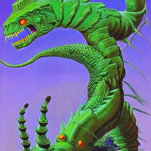 Prompt: Centipede kaiju by Roger Dean
