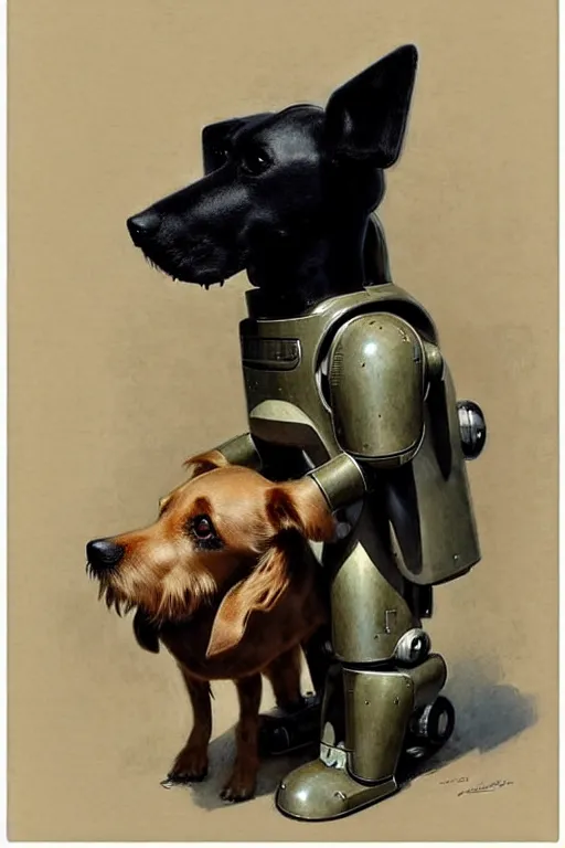 Image similar to (((((1950s boy and his robot box shaped k9 dog. muted colors.))))) by Jean-Baptiste Monge !!!!!!!!!!!!!!!!!!!!!!!!!!!