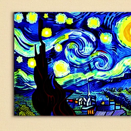 Image similar to van goh a starry night with kittens staring at the moon