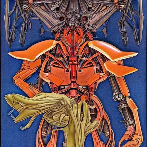 Prompt: beautifully colored sazabi by m. c. escher, junji ito h. r. giger