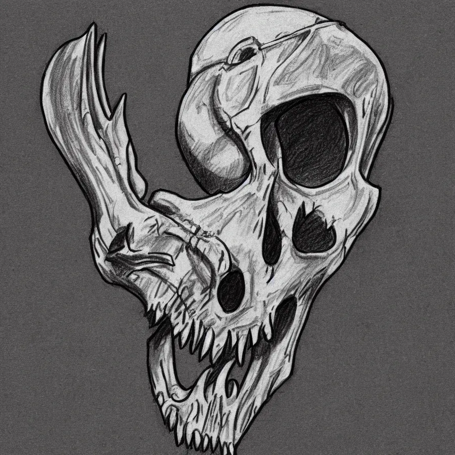 Image similar to pencil sketch of a stylized dinosaur skull symbol