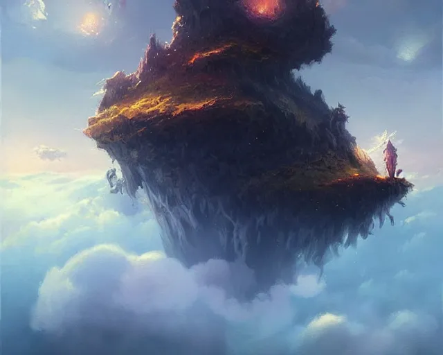 Prompt: floating island above the clouds, fantasy art by anato finnstark and greg rutkowski