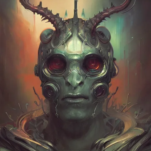 Image similar to portrait of a demonic cybernetic duke of hell, cyberpunk concept art by pete mohrbacher and seb mckinnon and beksinski and josan gonzales, digital art, highly detailed, intricate, sci-fi, sharp focus, Trending on Artstation HQ, deviantart, unreal engine 5, 4K UHD image