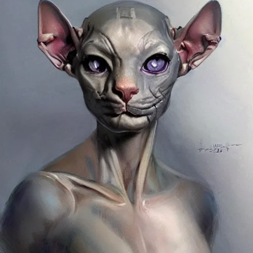 Image similar to a cyborg!!!! sphynx cat concept art by daniel gerhartz