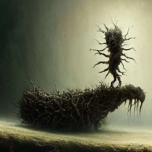 Prompt: michal karcz surrealism painting of the thing living under your bed. , horror theme, detailed, elegant, intricate, 4k, Renaissance painting