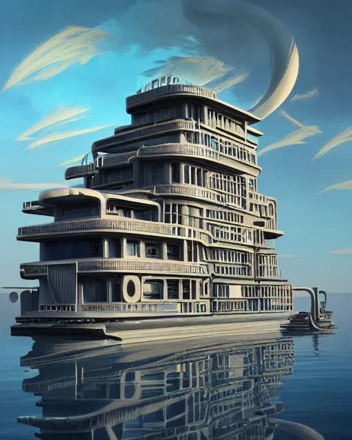 Prompt: a beautiful ultradetailed highly detailed city industrial architecture unfinished building houseboat by georgia o'keeffe, morning sun futuristic otherworldly sea dieselpunk, archdaily, wallpaper, highly detailed, trending on artstation.