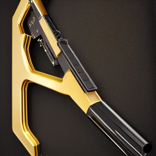 Image similar to gold luxurious shotgun, closeup, 8k, realistic, extreme details, detailed, sharp