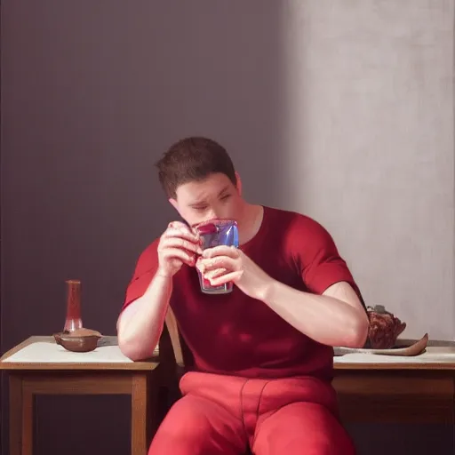 Prompt: a man drinking red water, Renaissance painting, hyperrealistic, Unreal engine 4k